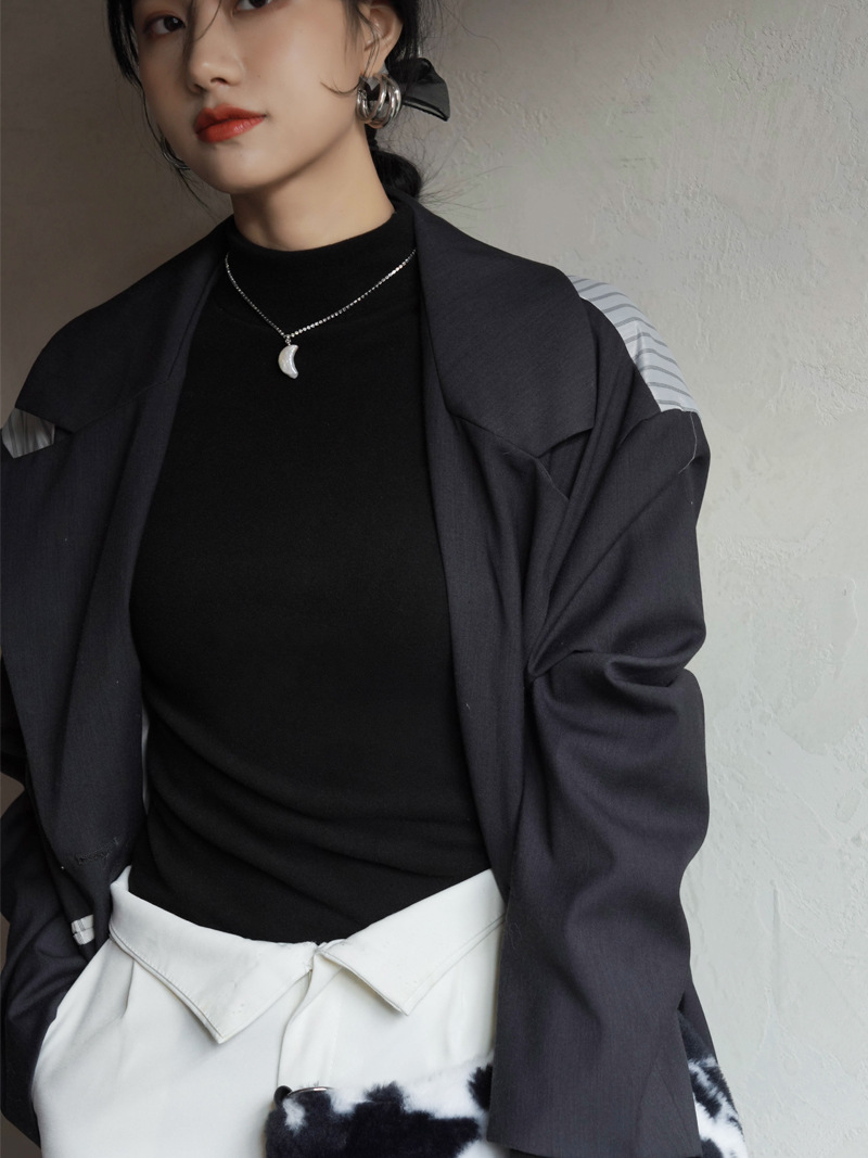 Longline Tee Oversized - 클래식 스타일 여성용 세미 하이넥 플리스
