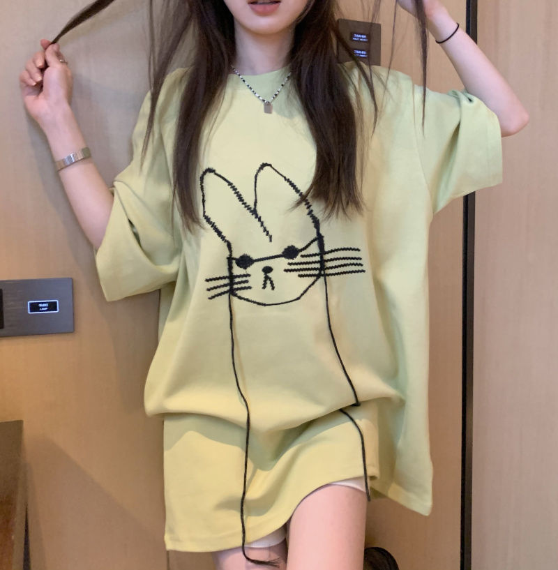 Longline Tee Oversized - 2023 여름 패션 미니멀리스트 라운드넥 프린트