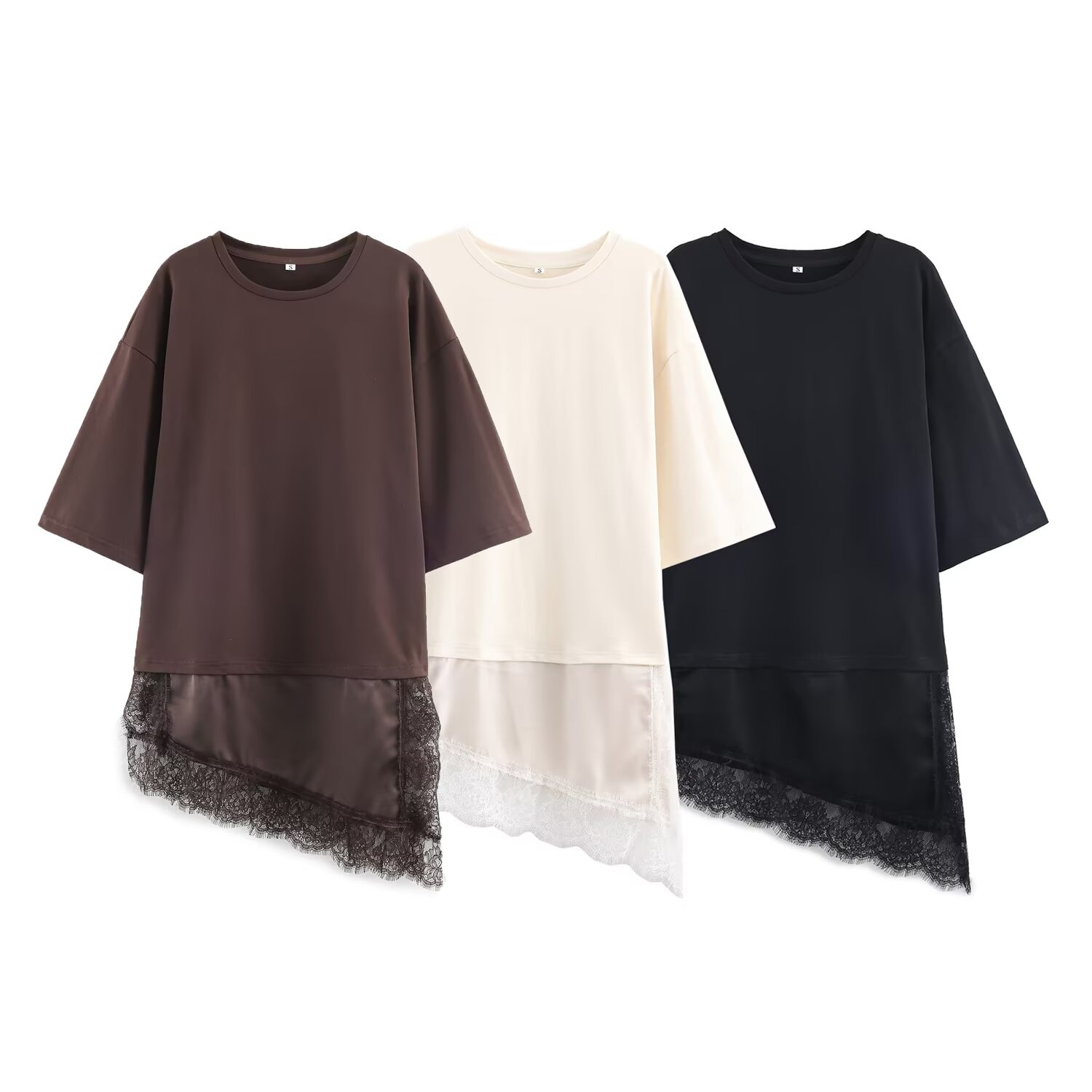 Longline Tee Oversized - 여성용 오버사이즈 반팔 크루넥 롱라인 티셔츠