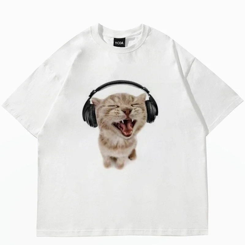 Fashion Street Cat - 여성용 귀여운 고양이 프린트 반팔 티셔츠