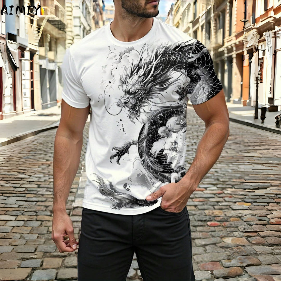 Street Fashion Urban - 3D 드래곤 프린트 남자 티셔츠 여름