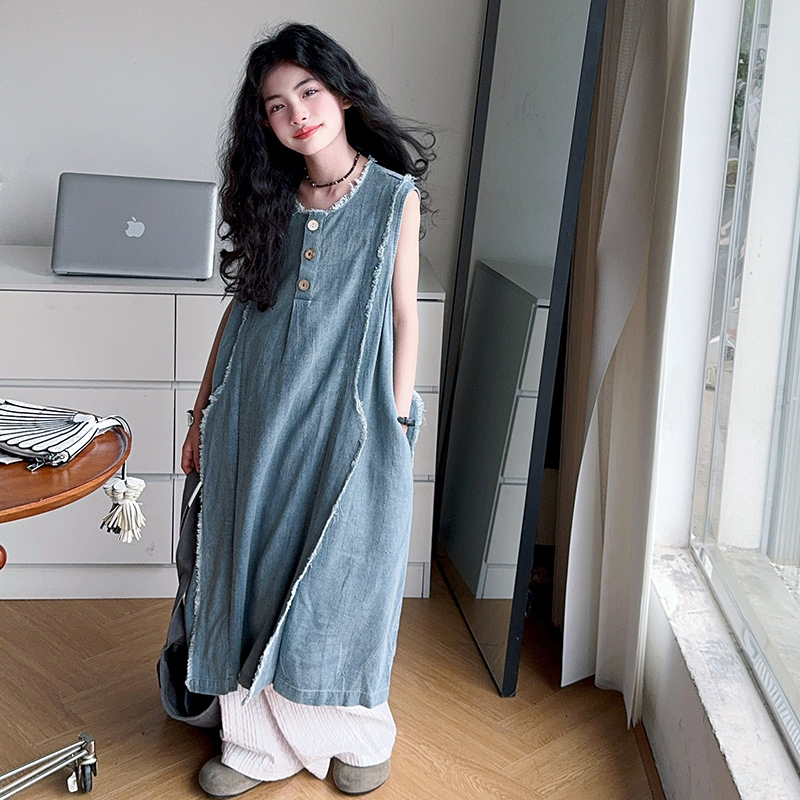 Street Fashion Girls - 느슨한 스타일 키즈 럭셔리 여름 데님
