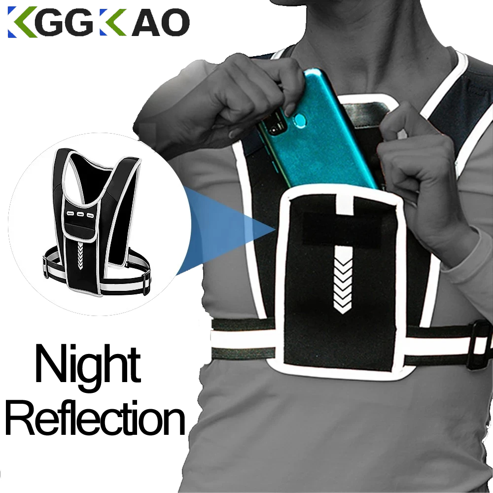 Reflective Jacket Running - 남녀공용 러닝 조끼, 방수 휴대폰 및