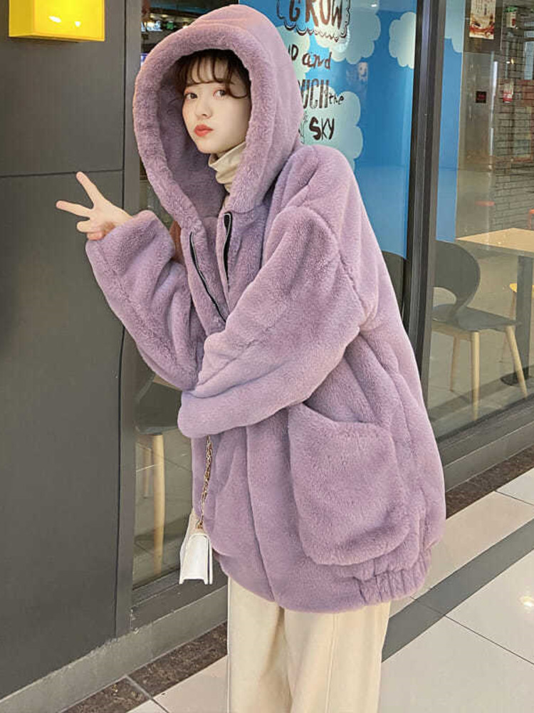 가을 겨울 대형 달콤한 두꺼운 양고기 코트 보라색 베이 - Street Fashion Hong Kong 리뷰 및 가격