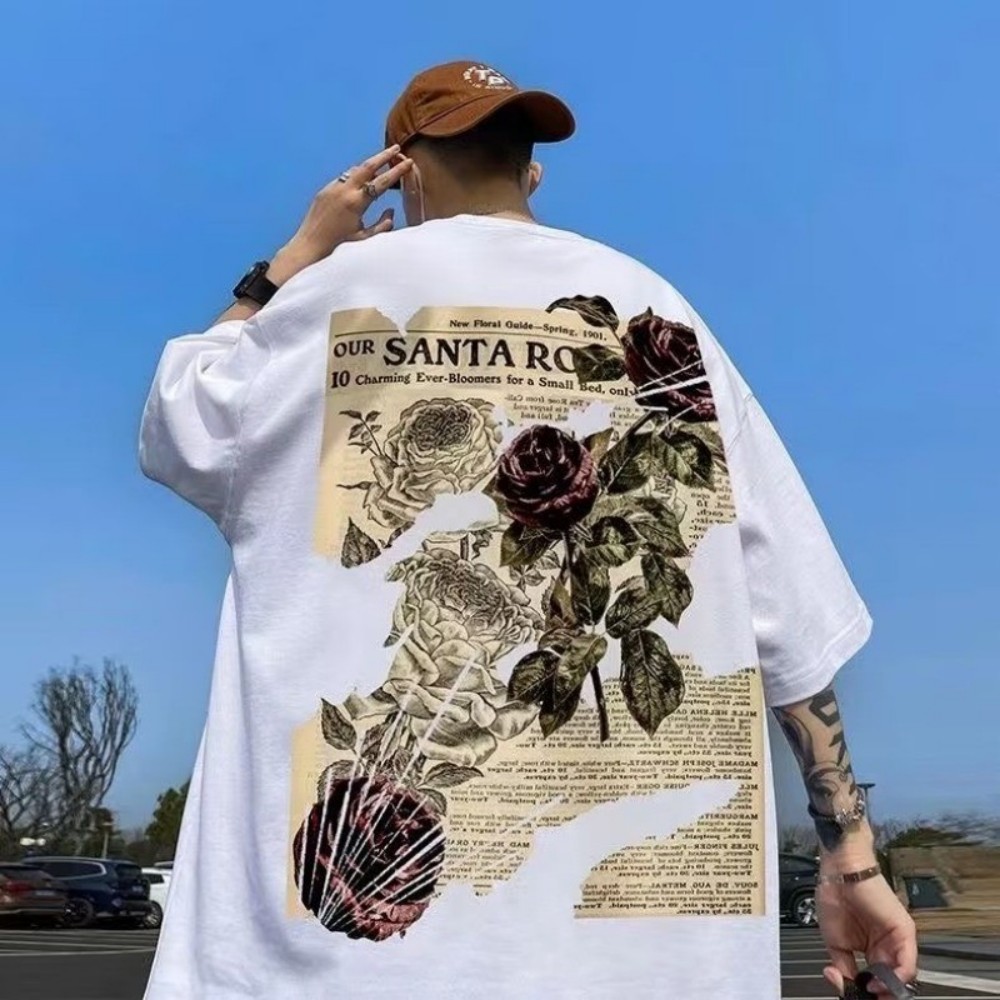 여름 패션 남자의 통기성 라운드 넥 티셔츠 로즈 올드  - Street Fashion Urban 리뷰 및 가격