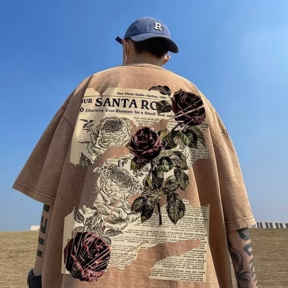 여름 패션 남자의 통기성 라운드 넥 티셔츠 로즈 올드  - Street Fashion Urban 리뷰 및 가격