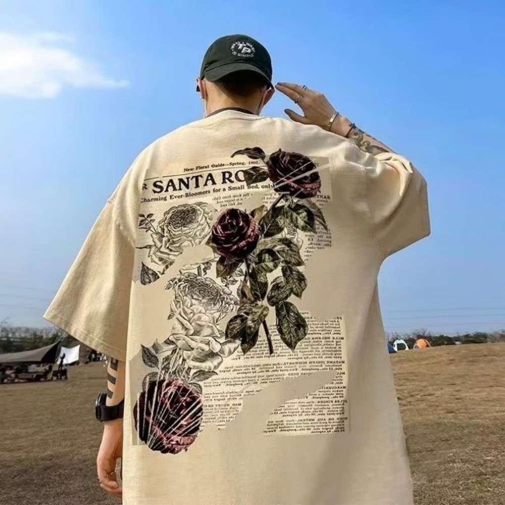 여름 패션 남자의 통기성 라운드 넥 티셔츠 로즈 올드  - Street Fashion Urban 리뷰 및 가격