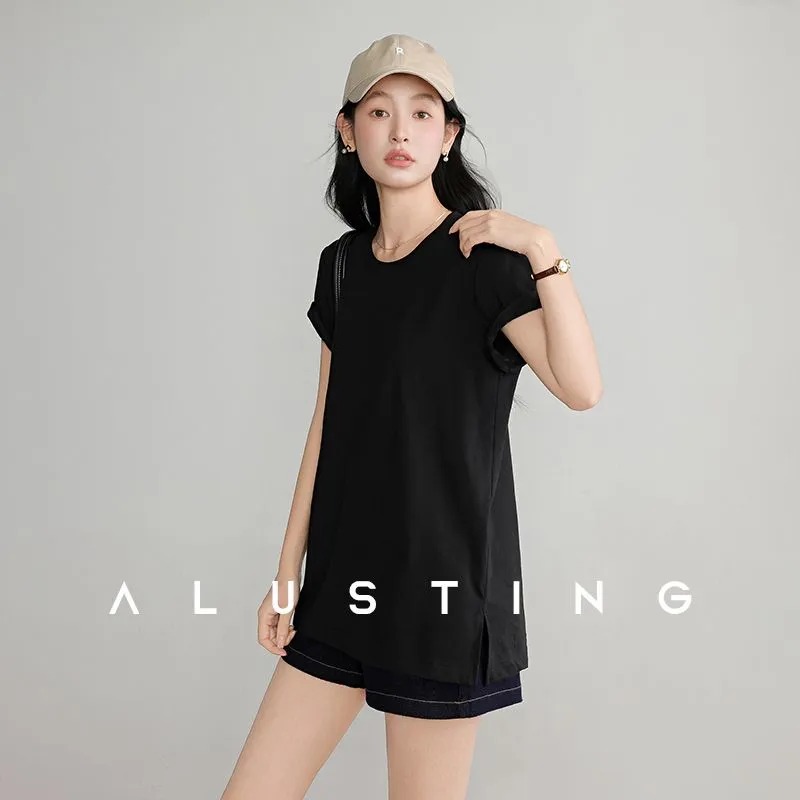 여름 여성용 티셔츠 크루넥 롤업 반팔 오버사이즈 롱라인 - Longline Tee Oversized 리뷰 및 가격