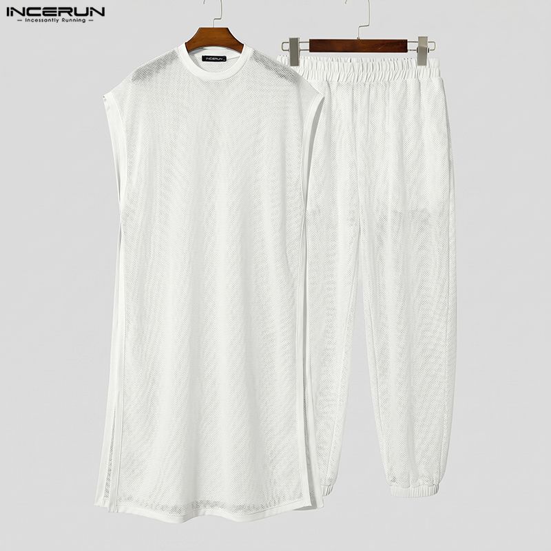 INCERUN 남성 세트 메쉬 시스루 민소매 불규칙 조 - Fashion Streetwear 리뷰 및 가격
