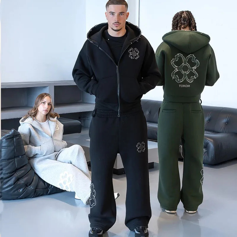 봄 가을 오버사이즈 네잎 클로버 아플리케 지퍼업 후드티 - Street Fashion Male 리뷰 및 가격
