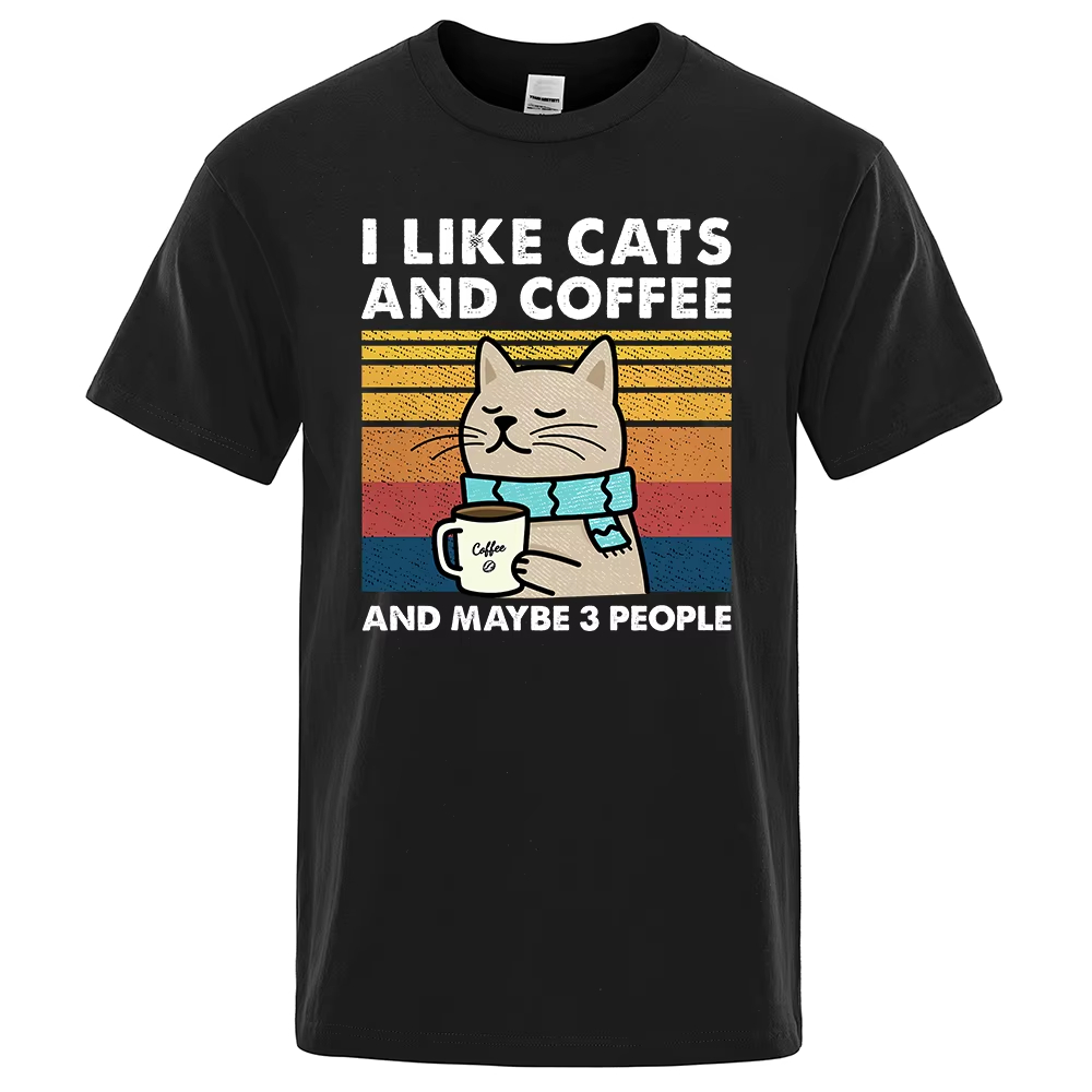 나는 고양이와 커피를 좋아한다. 남성용 재미있는 티셔츠 - Fashion Street Cat 리뷰 및 가격