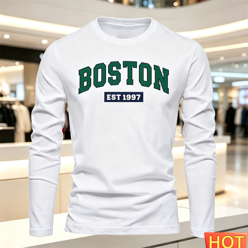 가을 여름 남성용 긴팔 티셔츠 문자 패턴 라운드 넥 티 - Fashion Streetwear 리뷰 및 가격