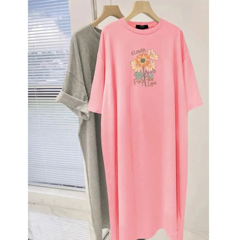 여성용 플라워 프린트 오버사이즈 티셔츠 드레스 블랙 솔 - Longline Tee Oversized 리뷰 및 가격