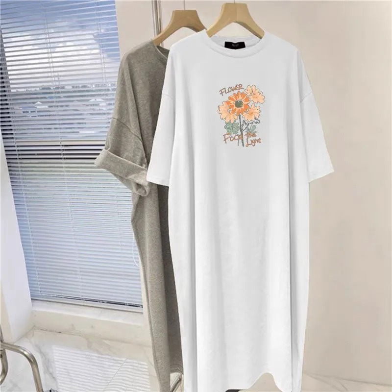 여성용 플라워 프린트 오버사이즈 티셔츠 드레스 블랙 솔 - Longline Tee Oversized 리뷰 및 가격