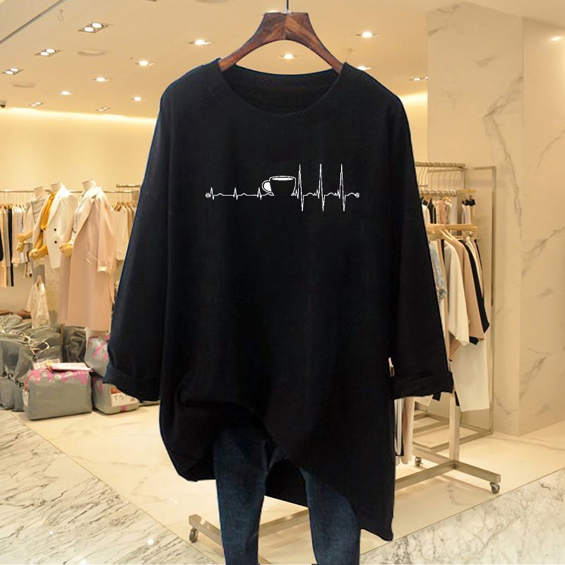 여성용 순면 O넥 긴팔 티셔츠, 캐주얼 루즈 웨이브 라 - Longline Tee Oversized 리뷰 및 가격