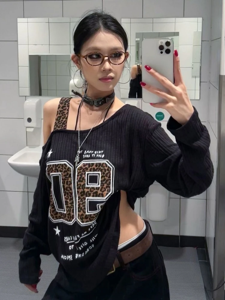 Y2K 패치워크 레오파드 프린트 티셔츠 여성 루즈핏 스 - Fashion Streetwear 리뷰 및 가격
