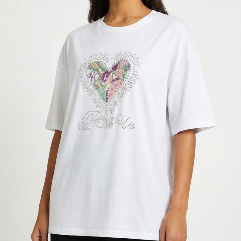 여성용 나비 자수 라인스톤 티셔츠 오버사이즈 코튼 그래 - Longline Tee Oversized 리뷰 및 가격