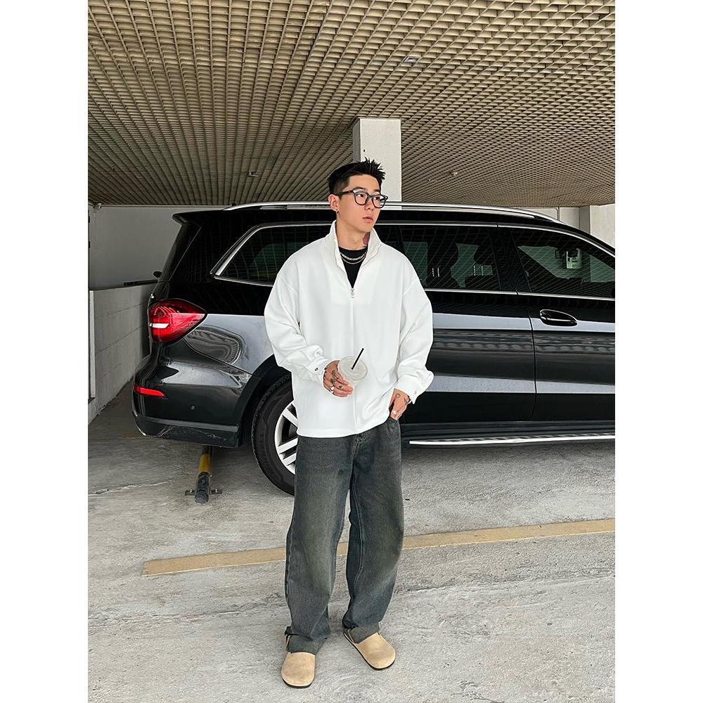 남성용 지퍼 터틀넥 능직 질감 라인 티셔츠, 단색 긴팔 - Longline Tee Oversized 리뷰 및 가격