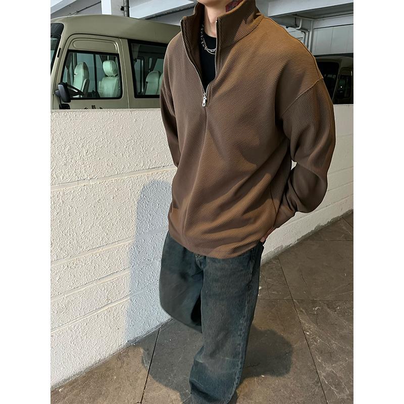 남성용 지퍼 터틀넥 능직 질감 라인 티셔츠, 단색 긴팔 - Longline Tee Oversized 리뷰 및 가격