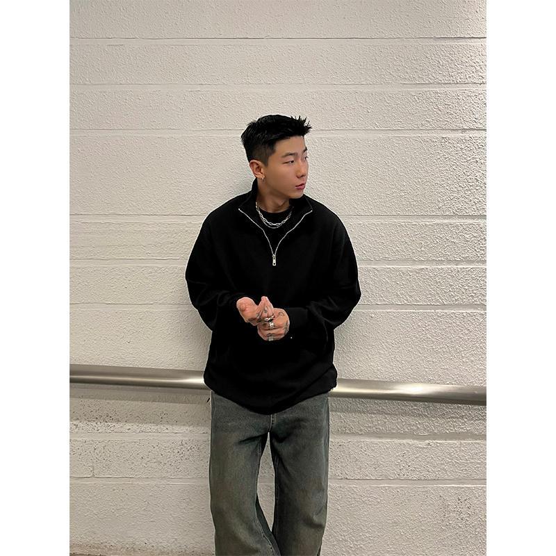 남성용 지퍼 터틀넥 능직 질감 라인 티셔츠, 단색 긴팔 - Longline Tee Oversized 리뷰 및 가격