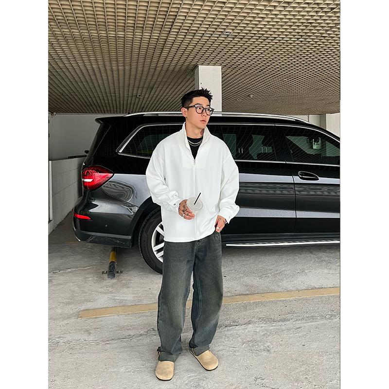 남성용 지퍼 터틀넥 능직 질감 라인 티셔츠, 단색 긴팔 - Longline Tee Oversized 리뷰 및 가격