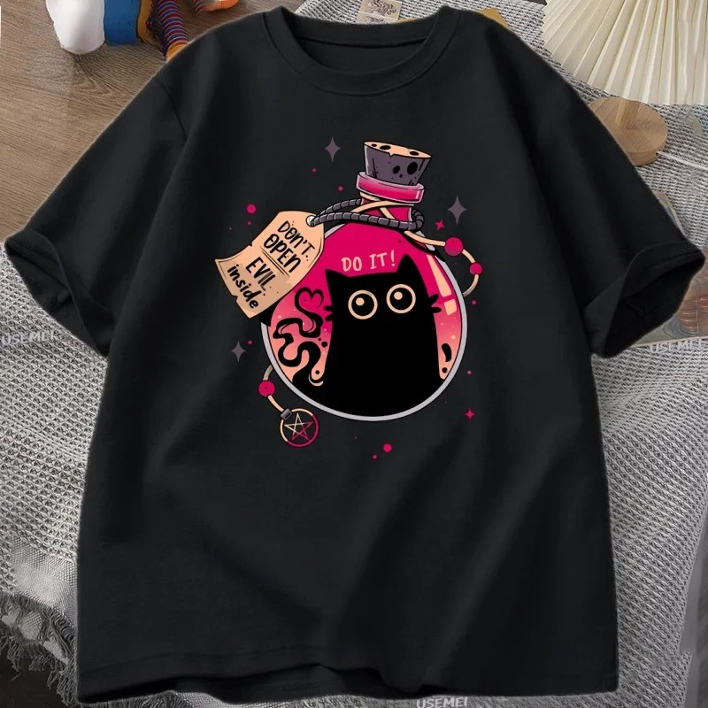 병 속의 악마 검은 고양이 티셔츠 여름 패션 티셔츠 반 - Fashion Street Cat 리뷰 및 가격