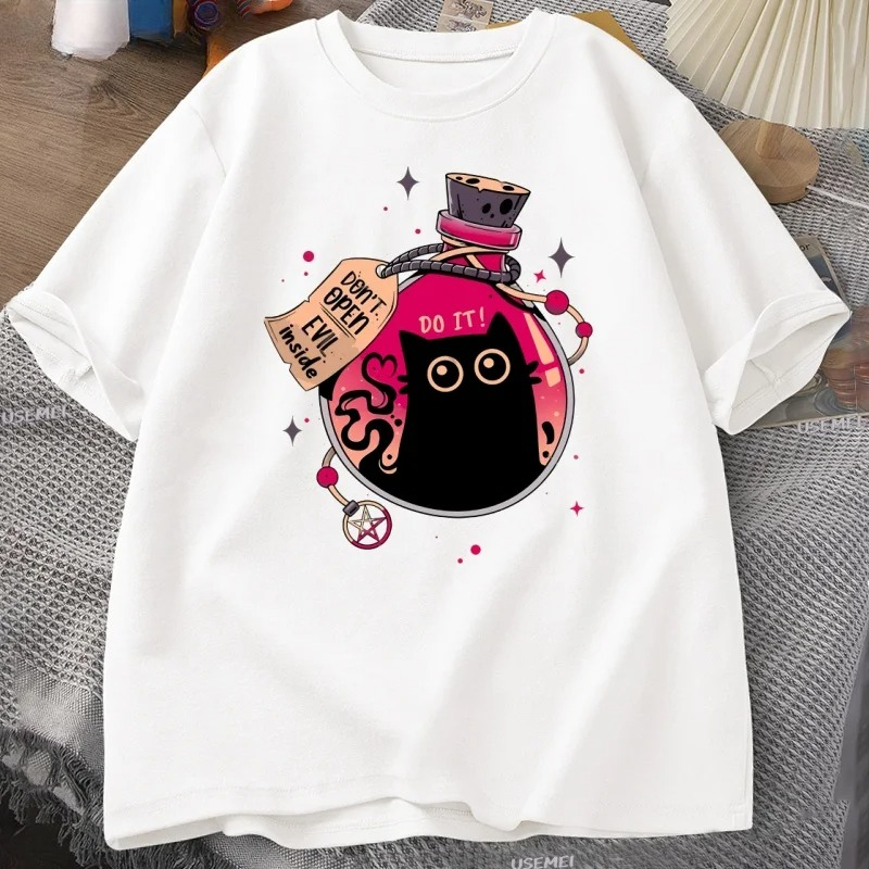 병 속의 악마 검은 고양이 티셔츠 여름 패션 티셔츠 반 - Fashion Street Cat 리뷰 및 가격