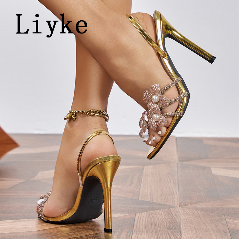 Liyke 섹시한 진주 크리스탈 플라워 좁은 밴드 샌들 - Street Fashion Ladies 리뷰 및 가격