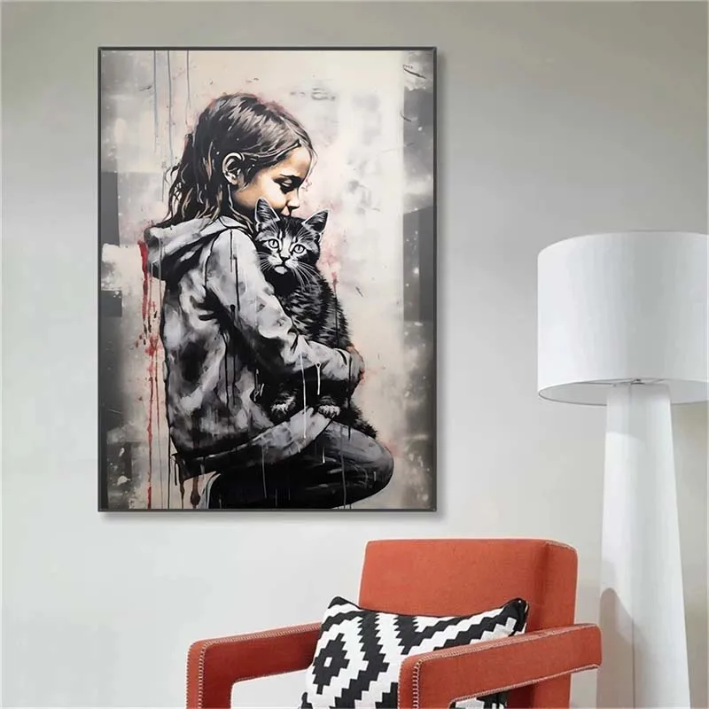 Banksy 낙서 소년 소녀 캔버스에 풍선 포스터 인쇄 - Street Fashion Poster 리뷰 및 가격