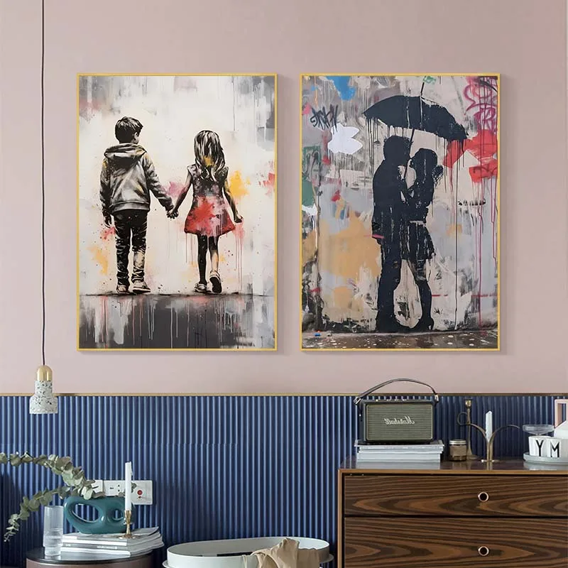 Banksy 낙서 소년 소녀 캔버스에 풍선 포스터 인쇄 - Street Fashion Poster 리뷰 및 가격