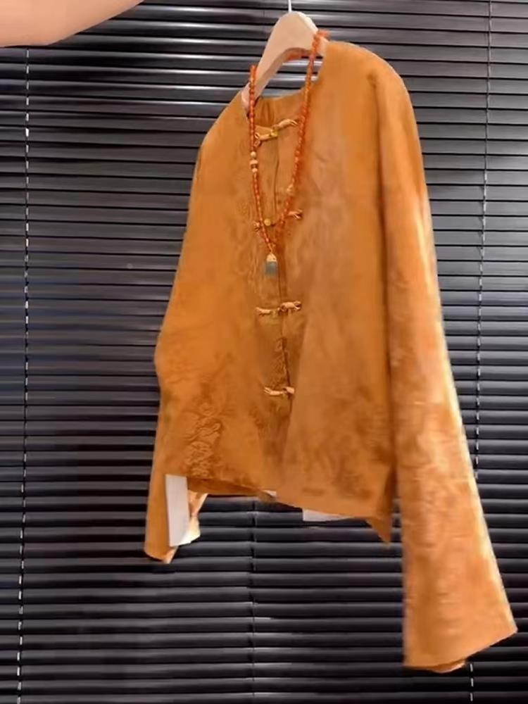 새로운 고급 새틴 오렌지 꽃무늬 자수 송진 탑 중국 스 - Street Fashion Style Youtube 리뷰 및 가격