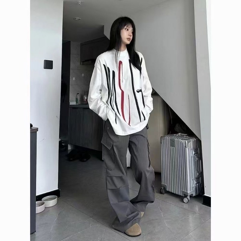 여성용 오버사이즈 크루넥 추상 라인 프린트 앞뒤 디자인 - Longline Tee Oversized 리뷰 및 가격